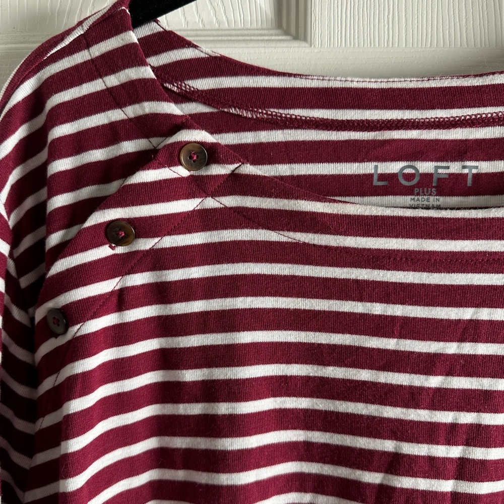 Loft 2X Maroon stripe boatneck long sleeve tee - Picture 2 of 3